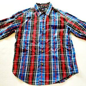 Wrangler Boys Shirt Button Down Blue Red Green Long Sleeve Plaid 6-7